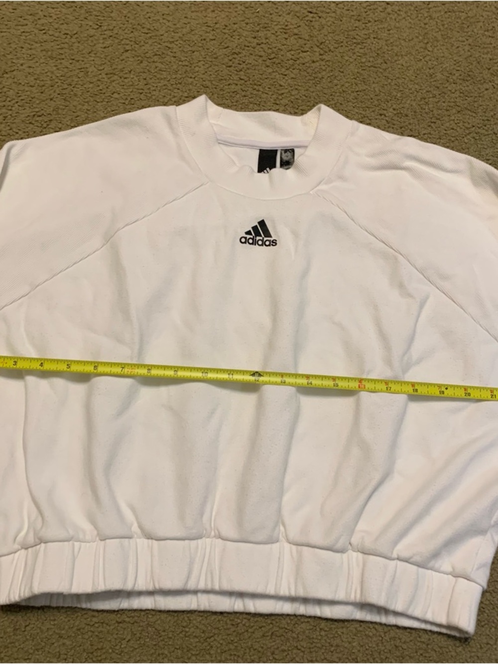 Adidas White Cropped Center Logo White Sweatshirt Size Medium - Picture 5 of 12